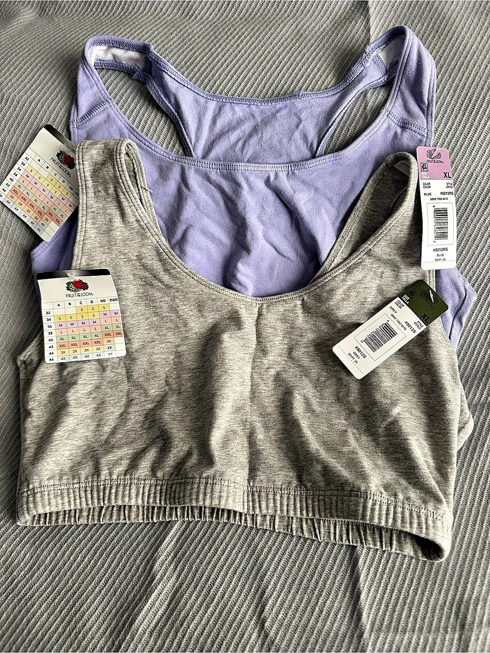 Fruit of the Loom Women's Tank Style Cotton Sports Bra Gray & Purple XL. New wit